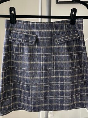 ModCloth Plaid Blue Gold Mini Skirt Medium